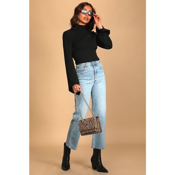 ✨Lulus Baby Got Backless Black Mock Neck Tie-Back Sz Medium Sweater✨ - Picture 4 of 11